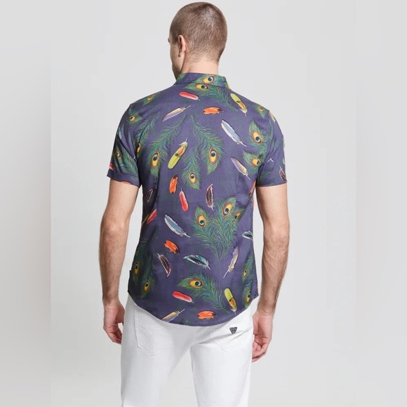 New GUESS SS ECO RAYON FEATHR SHIRT SZ M - Picture 6 of 9